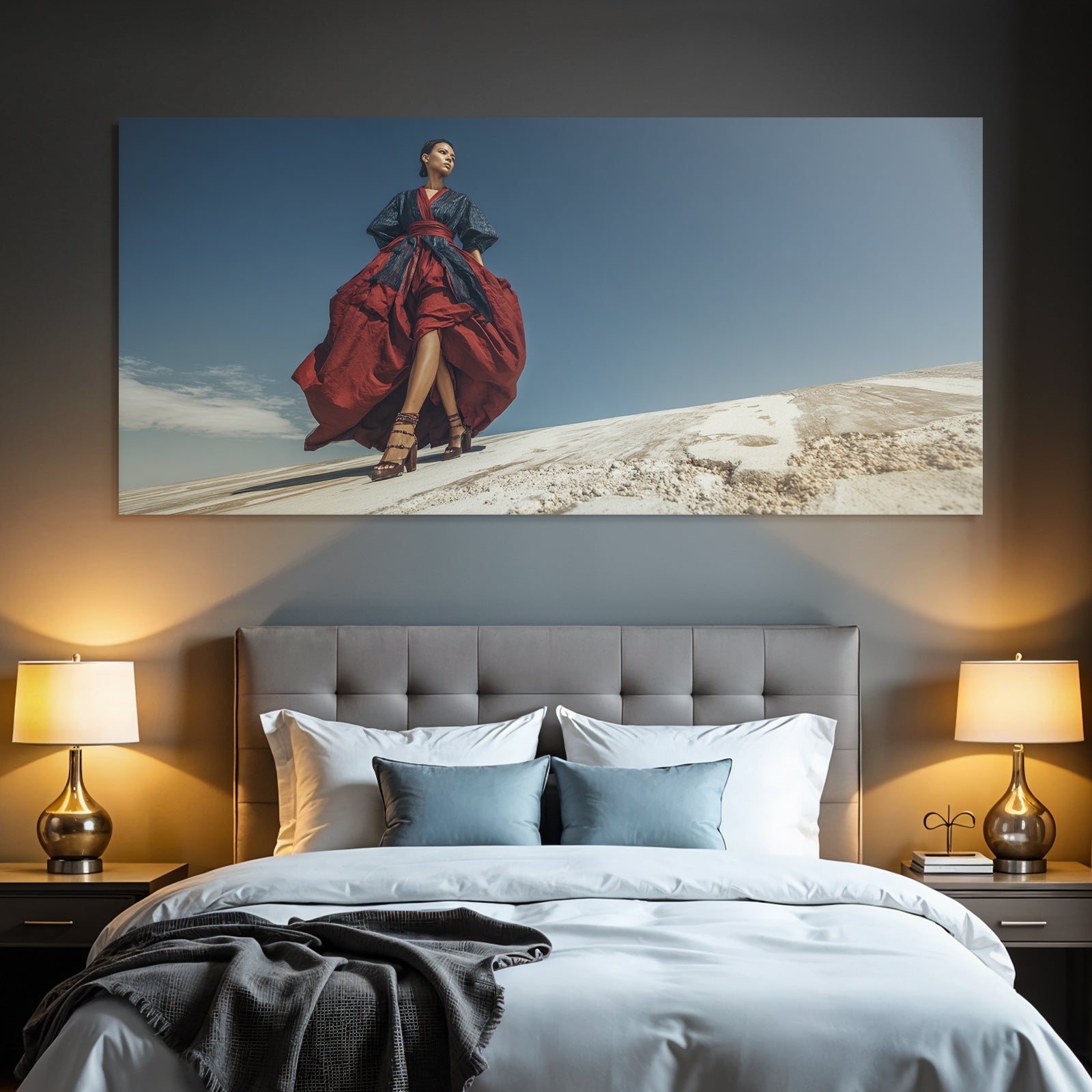 Dramatisches Modell Outfit Blau Rot Himmel Fotografie