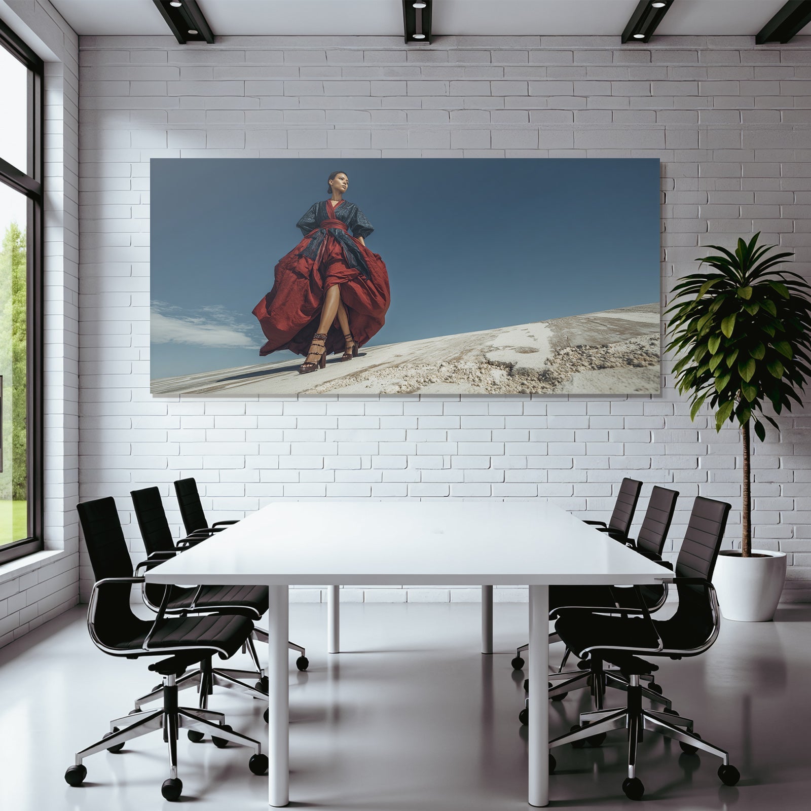 Dramatisches Modell Outfit Blau Rot Himmel Fotografie
