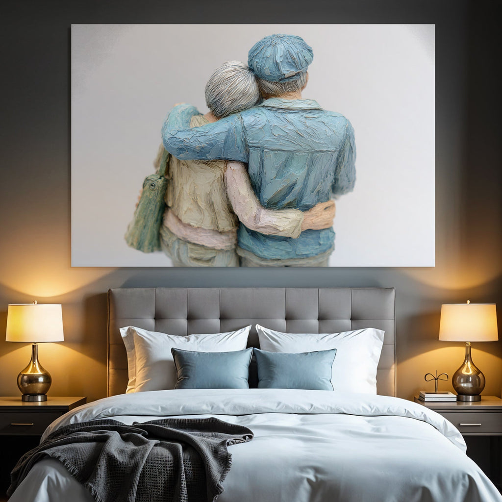 Elderscouple Embracing Sculpture Warm Emotion