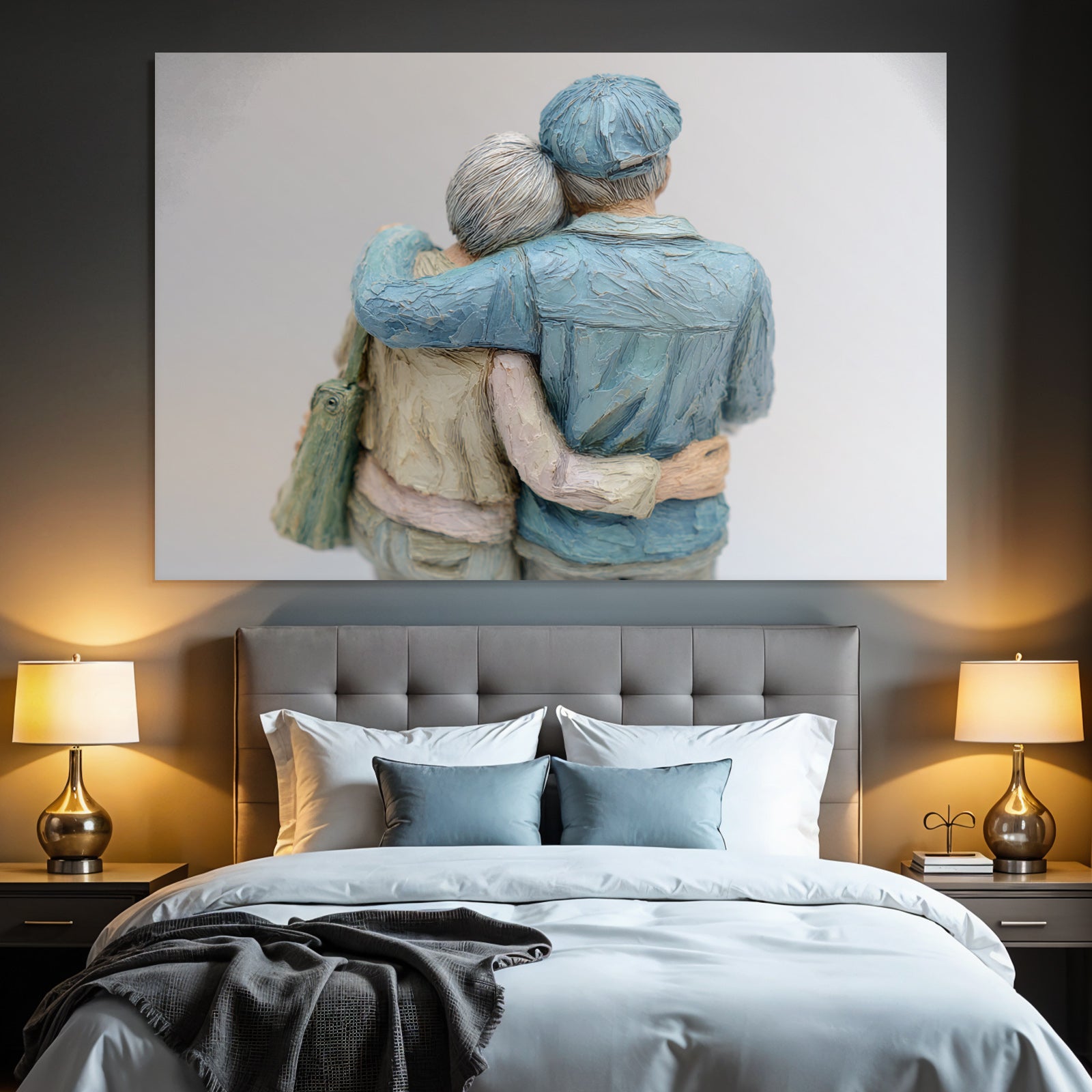 Elderscouple Embracing Sculpture Warm Emotion