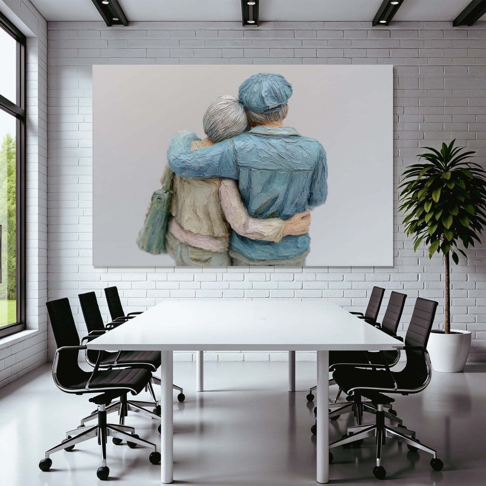 Elderscouple Embracing Sculpture Warm Emotion