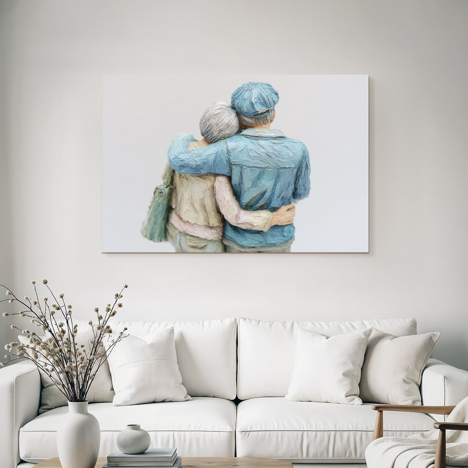Elderscouple Embracing Sculpture Warm Emotion