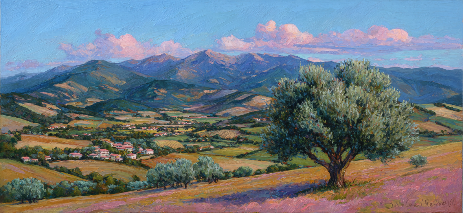 Landschaftsmalerei Hügel Und Berge Impressionistisch Mit Dorf Im Valley | Portraets | Menschen und Emotionen