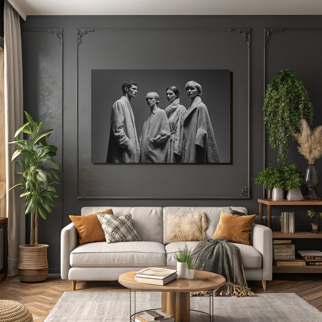 Modefotografie Monochrom Vier Modelle Modische Outfits