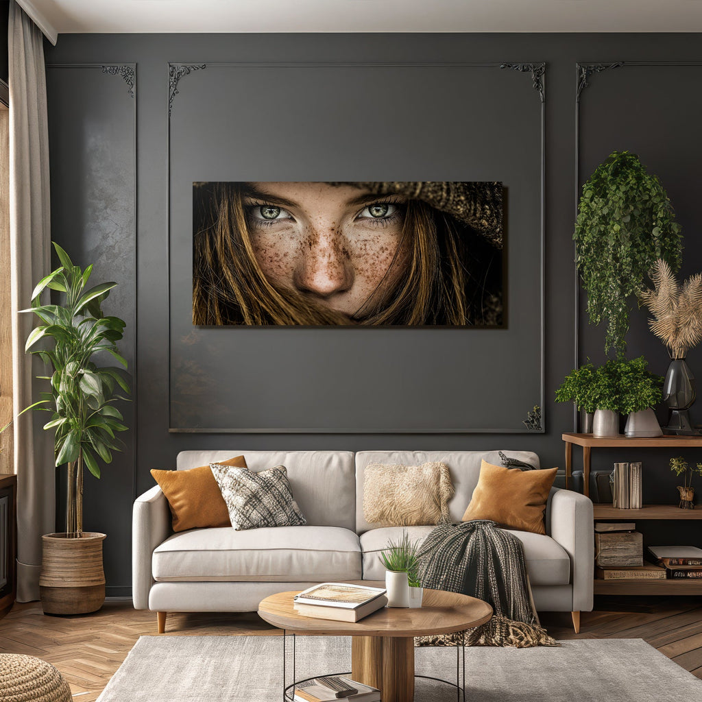 Naheaufnahme Portrait Der Person Mit Freckles Und Intensiven Augen