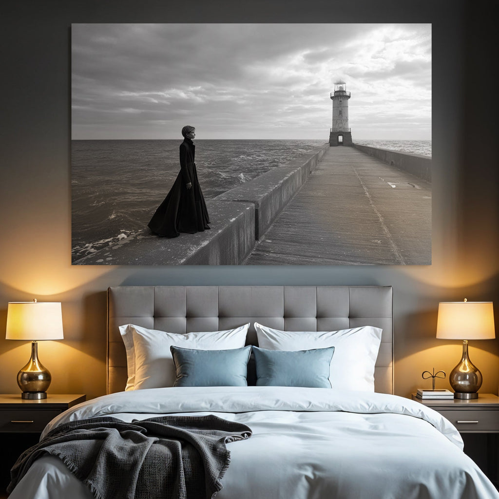 Pier Mit Leuchtturm Dramatischer Himmel Sw