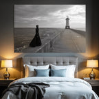 Pier Mit Leuchtturm Dramatischer Himmel Sw