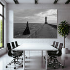 Pier Mit Leuchtturm Dramatischer Himmel Sw