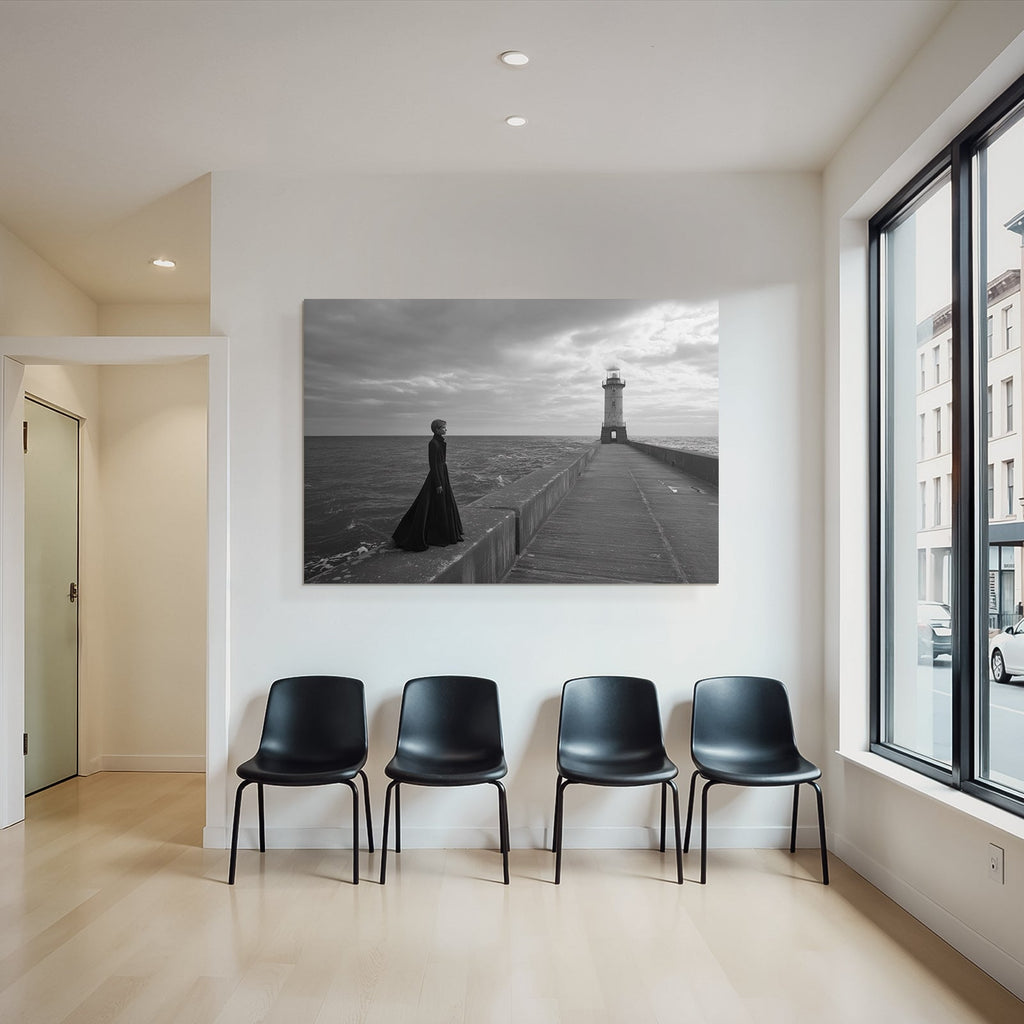 Pier Mit Leuchtturm Dramatischer Himmel Sw
