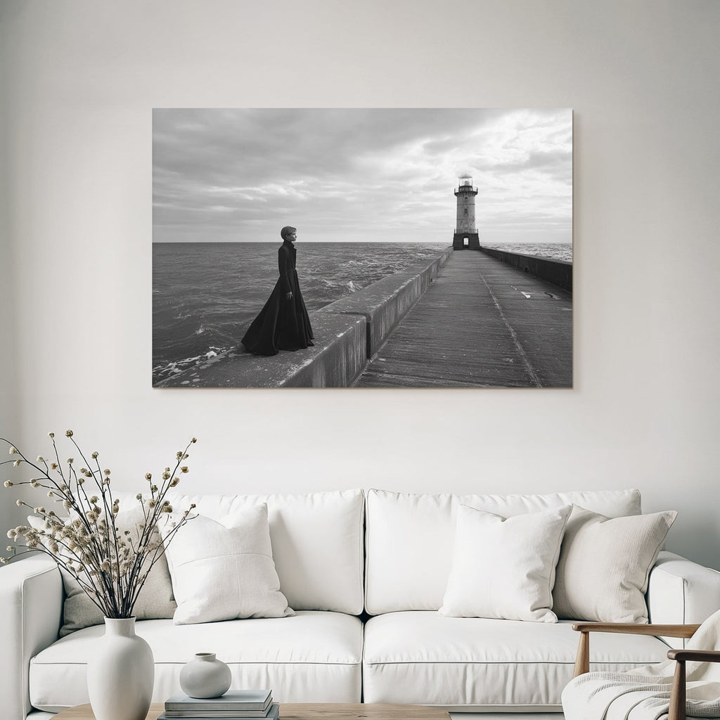 Pier Mit Leuchtturm Dramatischer Himmel Sw