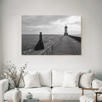 Pier Mit Leuchtturm Dramatischer Himmel Sw
