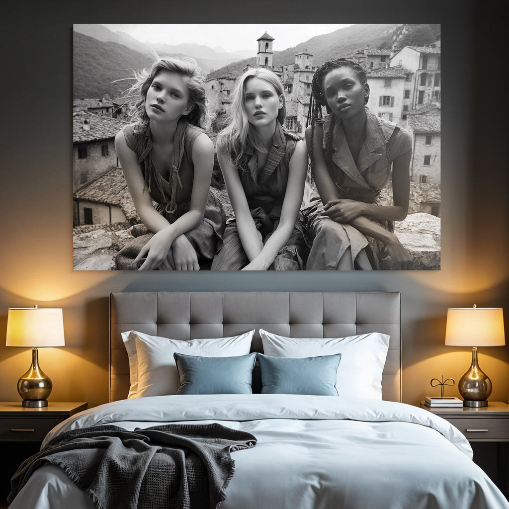 Schwarz Und Weiss Fotografie Modelle Im Freien Mit Architektonischem Hintergrund
