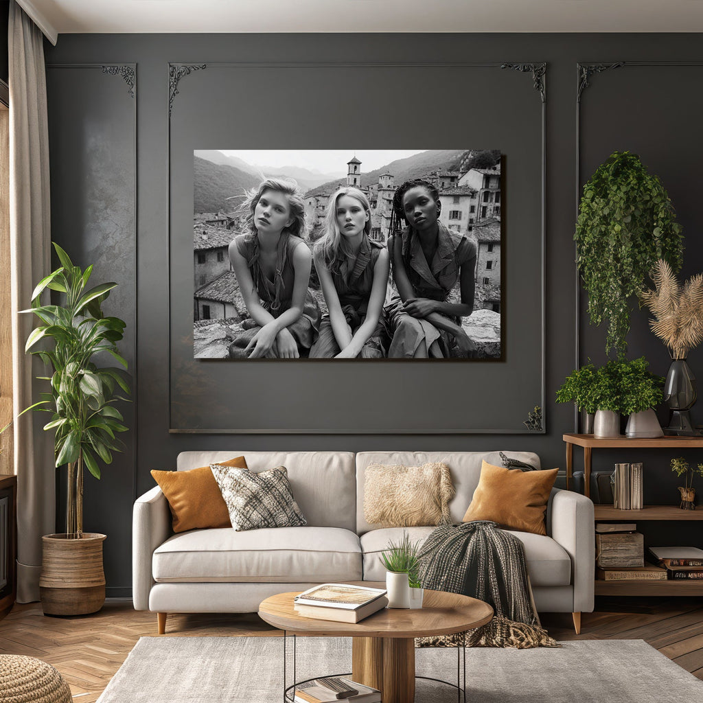 Schwarz Und Weiss Fotografie Modelle Im Freien Mit Architektonischem Hintergrund