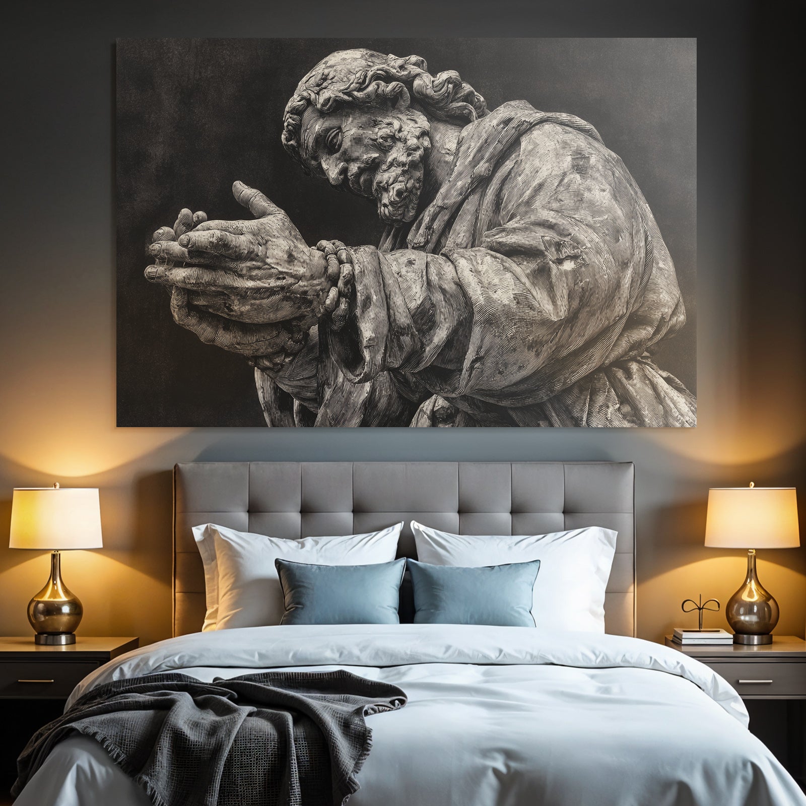 Statü Hands Clasped Religious Historical Figure Sculture Art