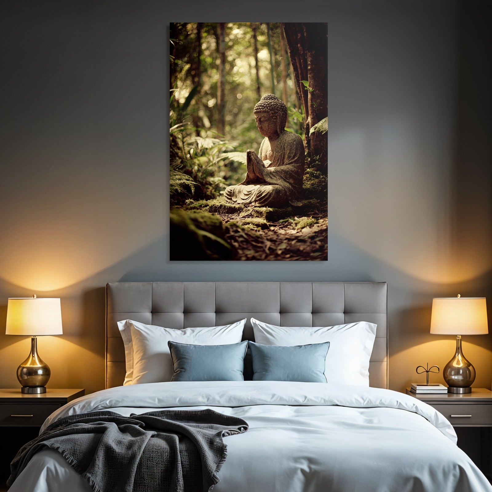 Buddha Statü Im Geduldigen Wald Mit Naturlichem Licht