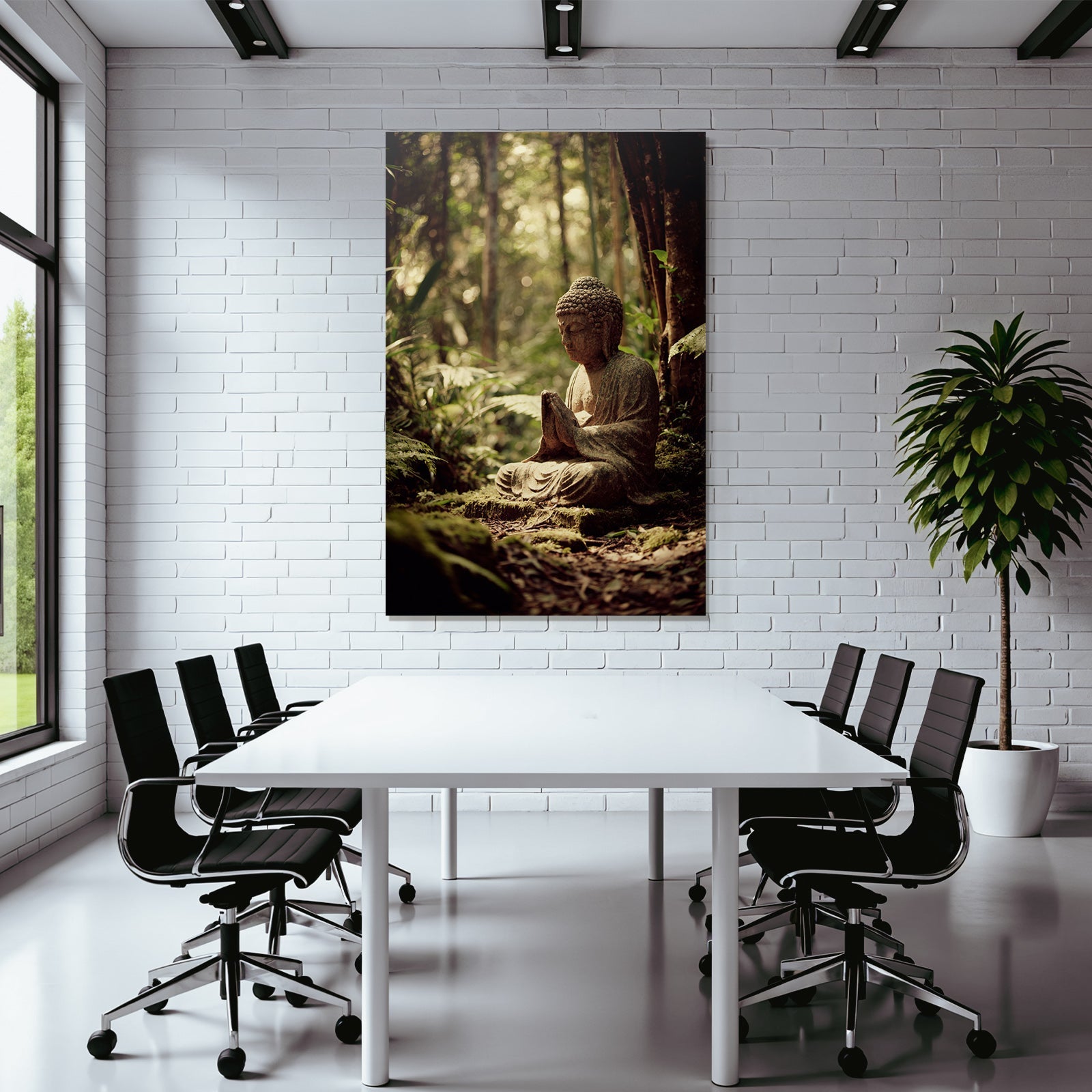 Buddha Statü Im Geduldigen Wald Mit Naturlichem Licht