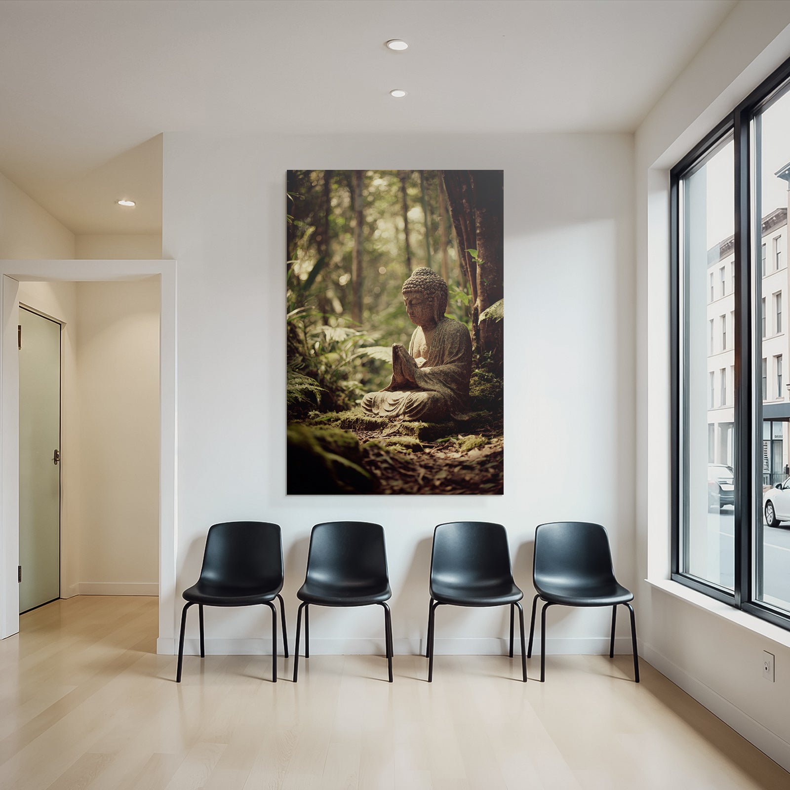 Buddha Statü Im Geduldigen Wald Mit Naturlichem Licht