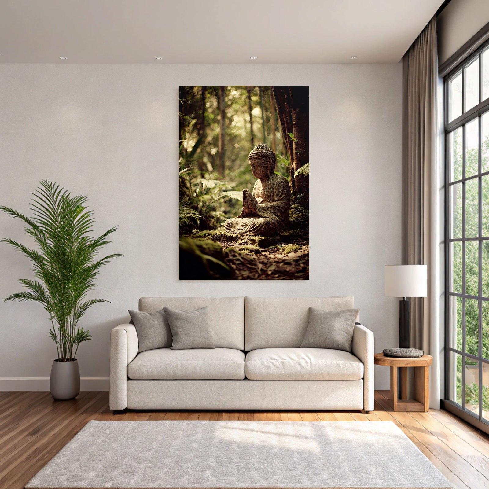 Buddha Statü Im Geduldigen Wald Mit Naturlichem Licht