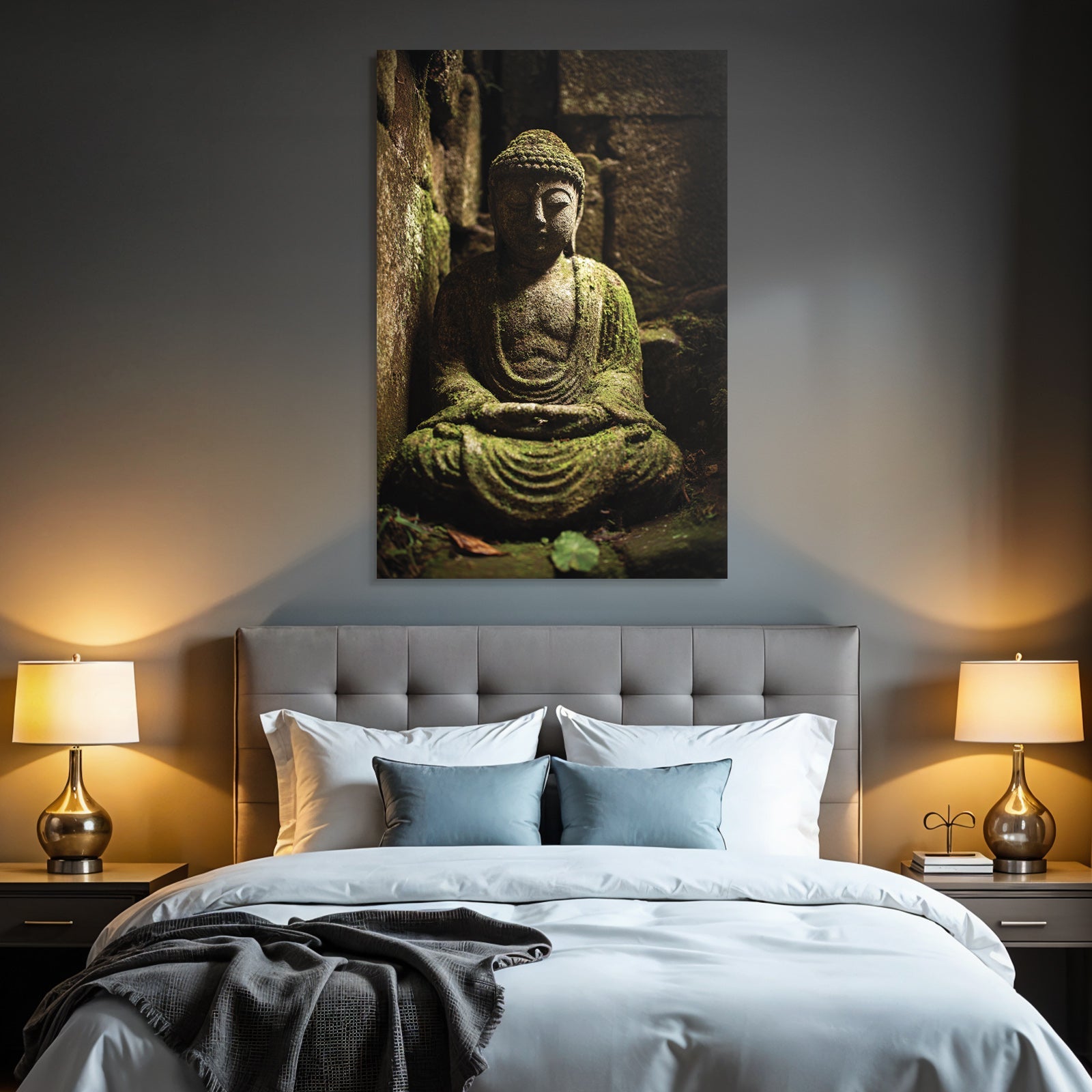 Buddha Statü Moos Bedeckt Steingebäude Ruhe Und Natur