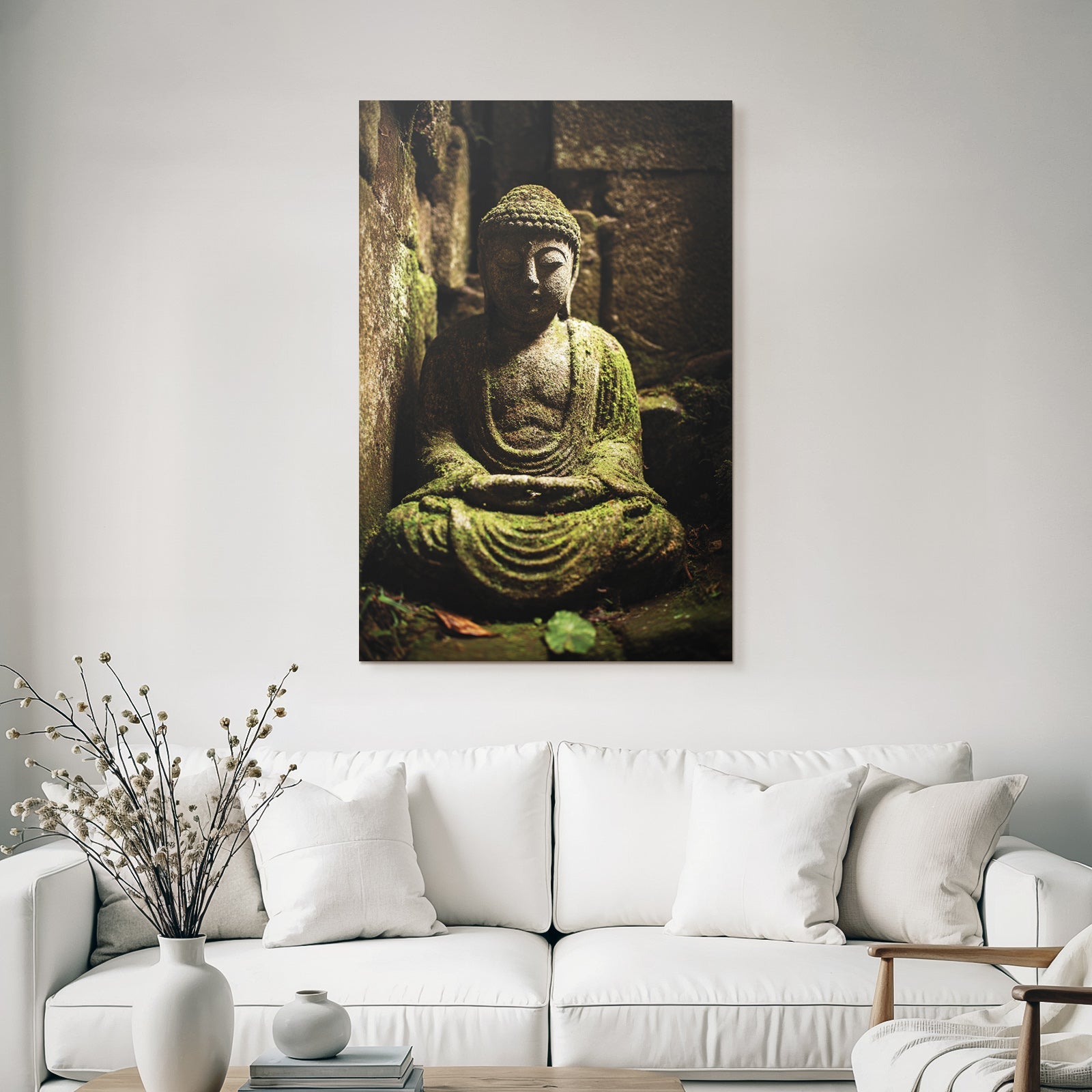 Buddha Statü Moos Bedeckt Steingebäude Ruhe Und Natur