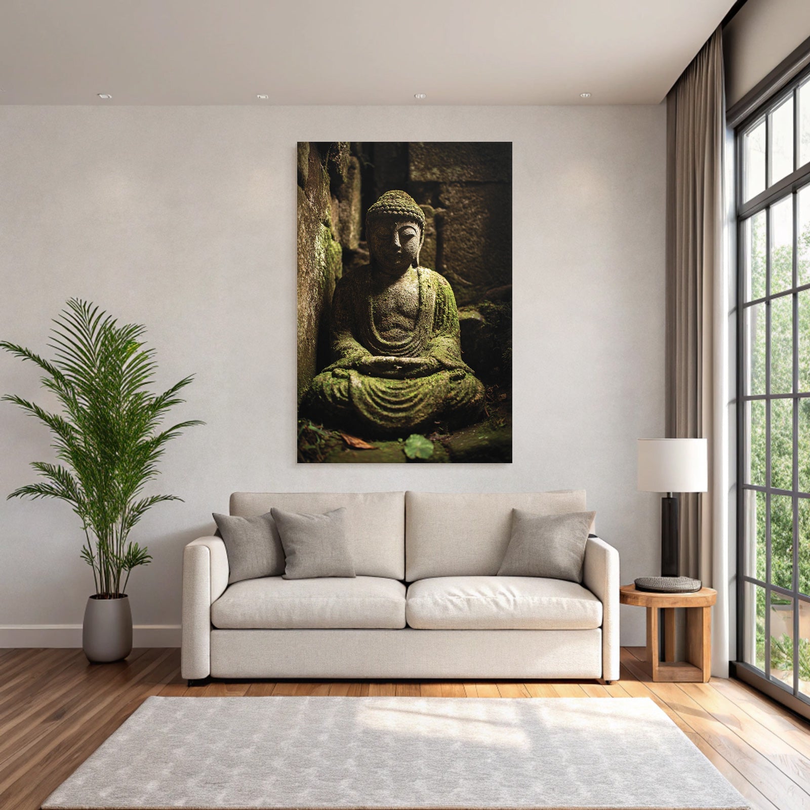 Buddha Statü Moos Bedeckt Steingebäude Ruhe Und Natur