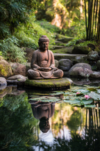 Buddha Statü Reflection Im Ruhigen Garten Pond | Spirituelle Motive und Buddha | Menschen und Emotionen