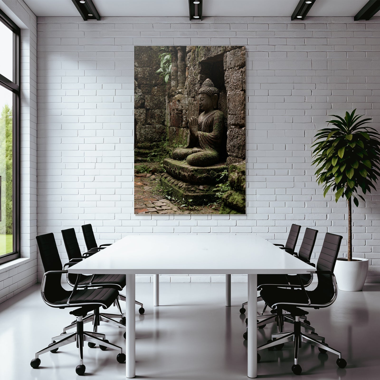 Buddha Statü Sitzend Bewegte Maür Moos Umgeben Meditation Ort