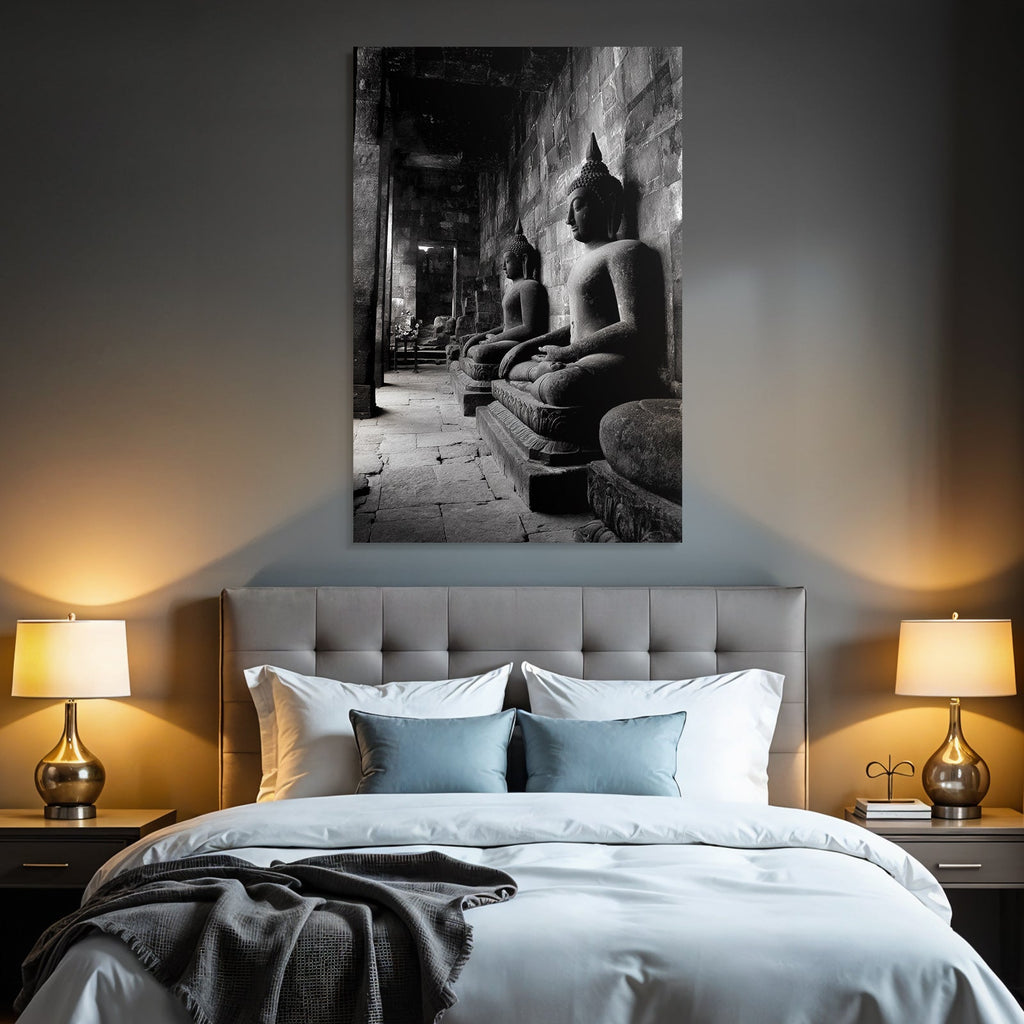 Buddha Statün In Steinerner Struktur Monochromatisch