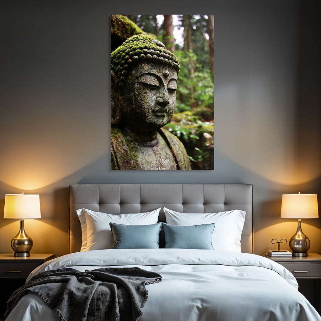 Buddhistische Statü Mit Moos In Natur Setting