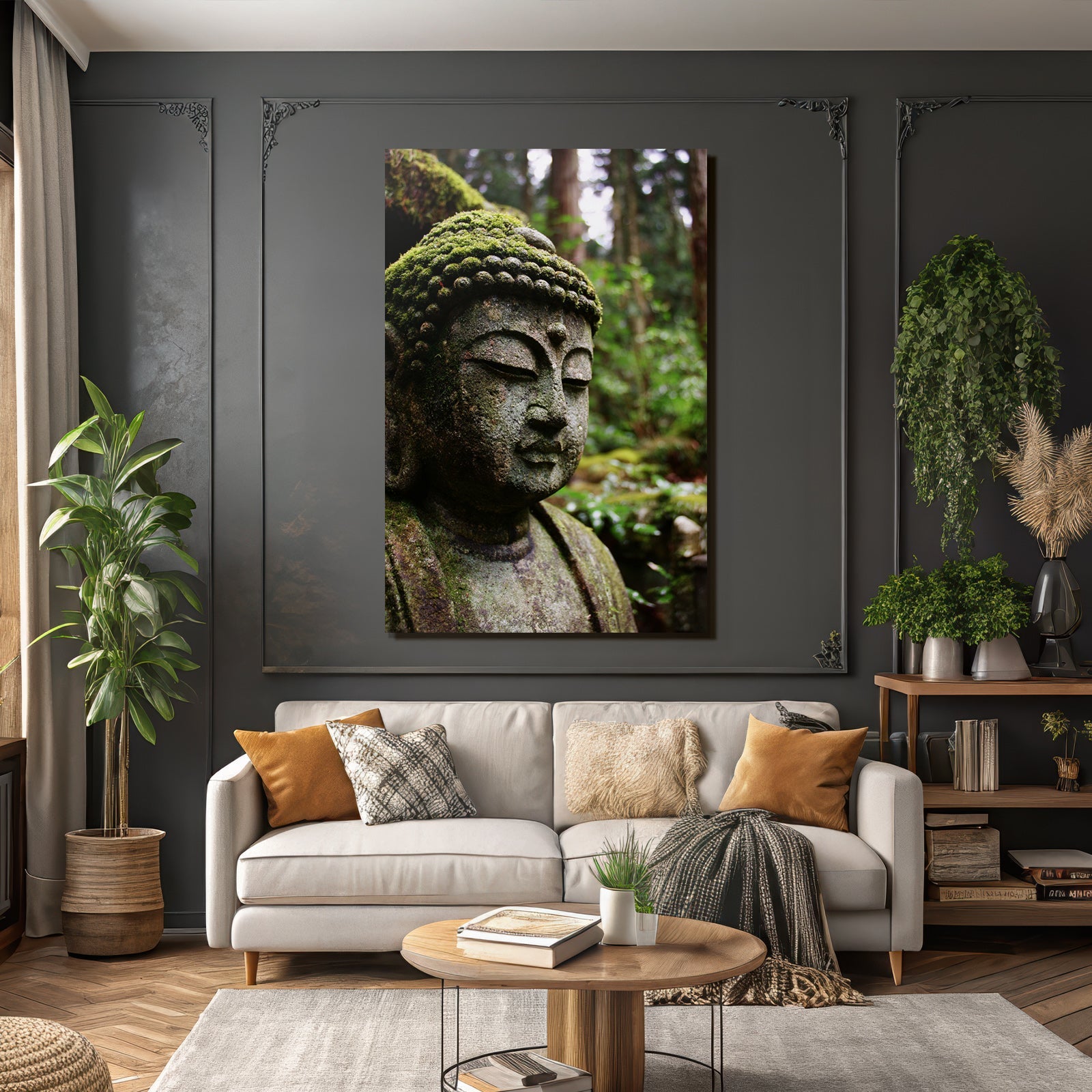 Buddhistische Statü Mit Moos In Natur Setting