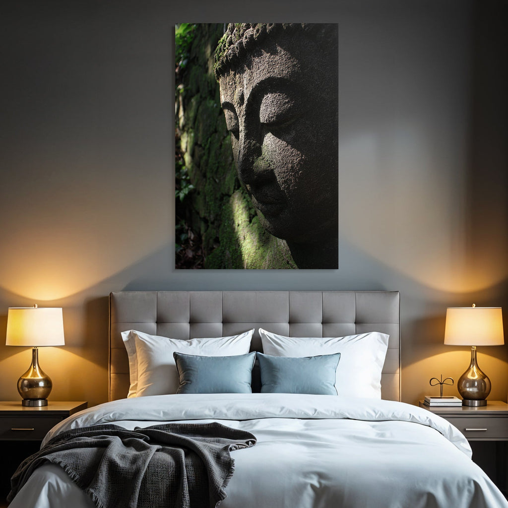 Stein Statü Buddhismus Moos Und Texturierten Hintergrund