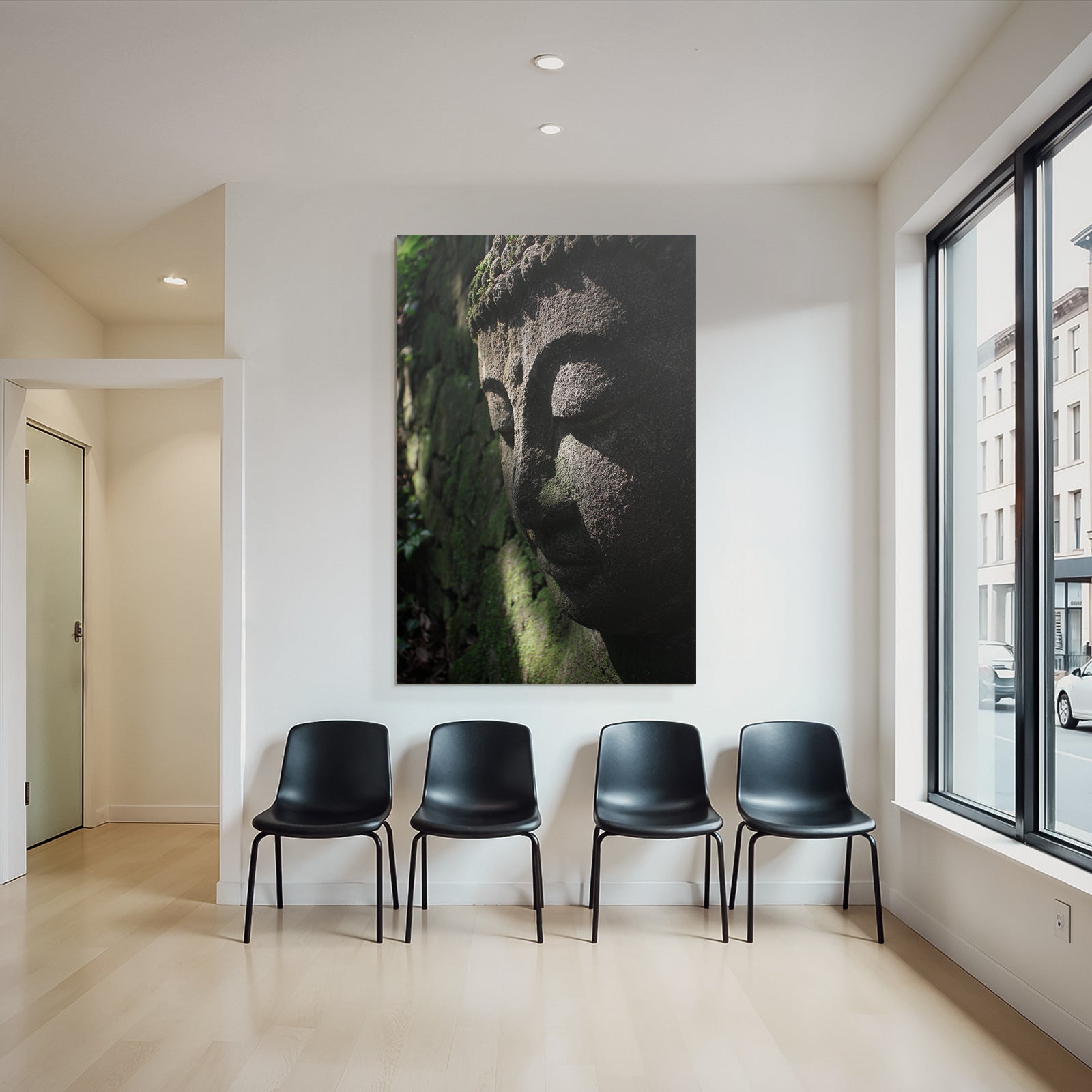 Stein Statü Buddhismus Moos Und Texturierten Hintergrund
