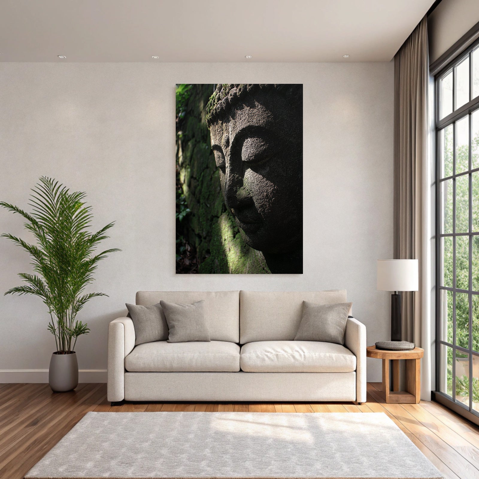 Stein Statü Buddhismus Moos Und Texturierten Hintergrund