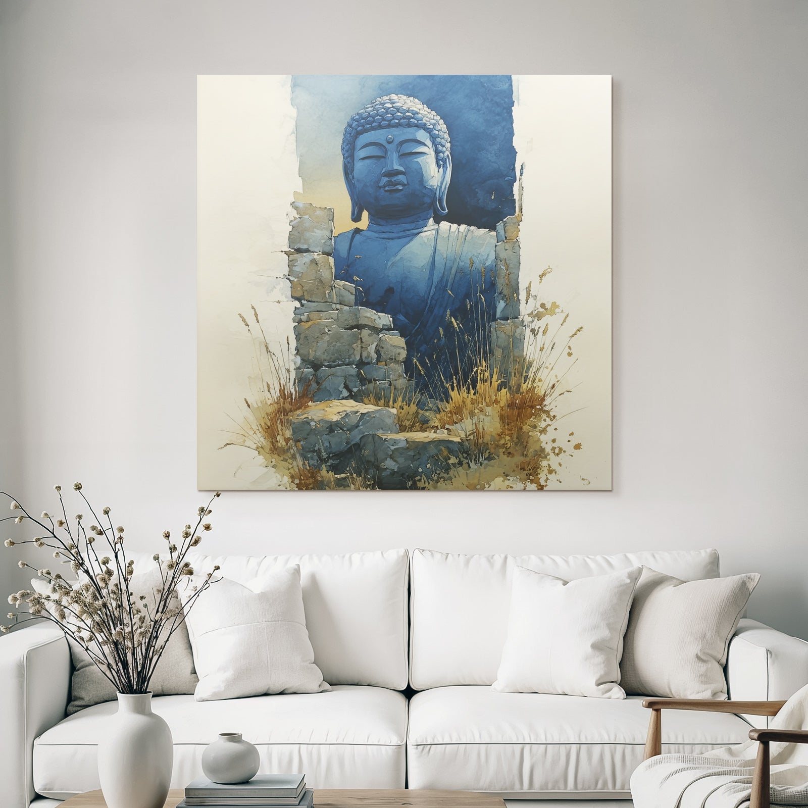 Buddha Statü Aus Alter Maür Wasserfarben Ruhe Natur Elemente