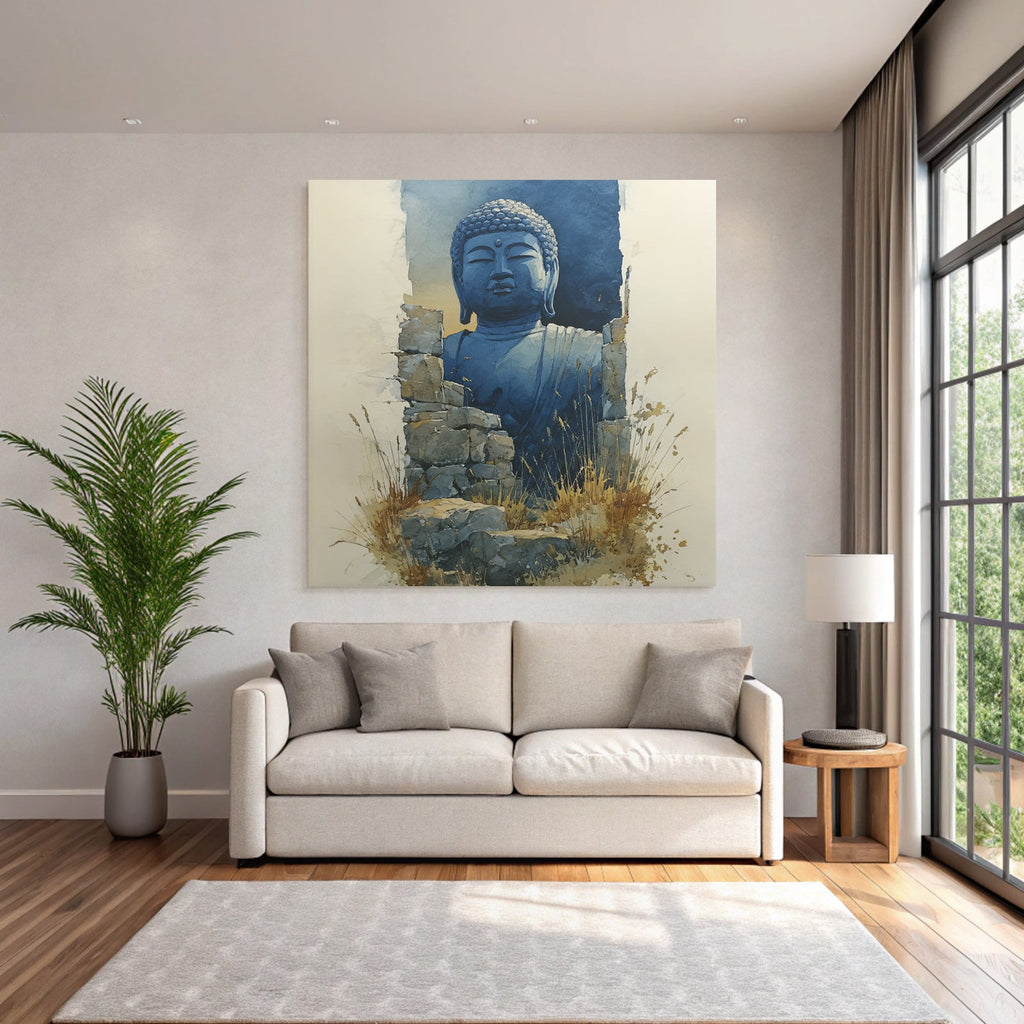 Buddha Statü Aus Alter Maür Wasserfarben Ruhe Natur Elemente