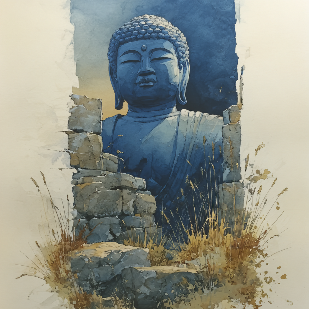 Buddha Statü Aus Alter Maür Wasserfarben Ruhe Natur Elemente | Spirituelle Motive und Buddha | Menschen und Emotionen