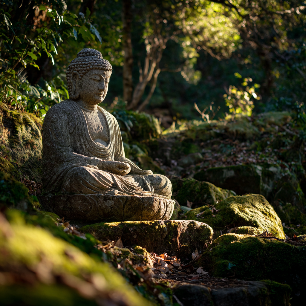 Buddha Statün Im Meditativen Pose In Natur Ruhiger Atmosphäre | Spirituelle Motive und Buddha | Menschen und Emotionen