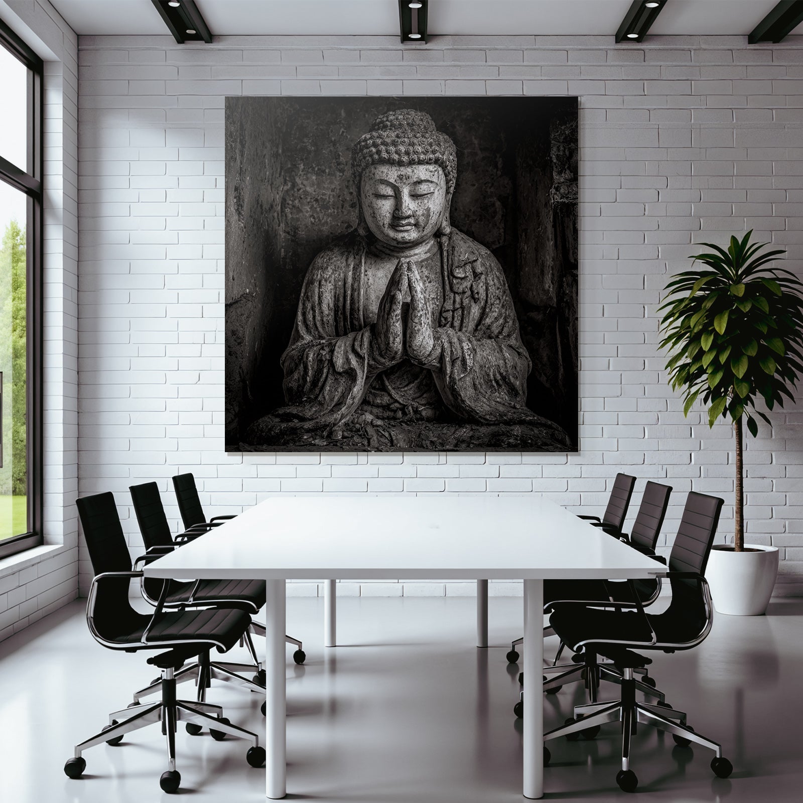 Stehender Buddhistische Statü Pray Position Monochrom