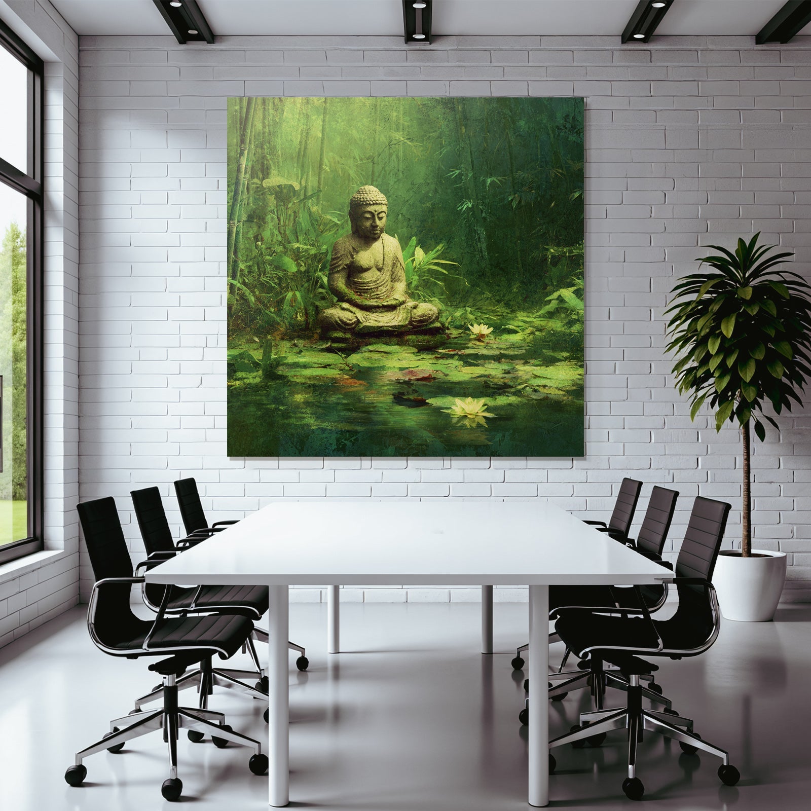 Stein Statü Sitzende Figur Meditation Friedliche Umgebung Mit Seerosen