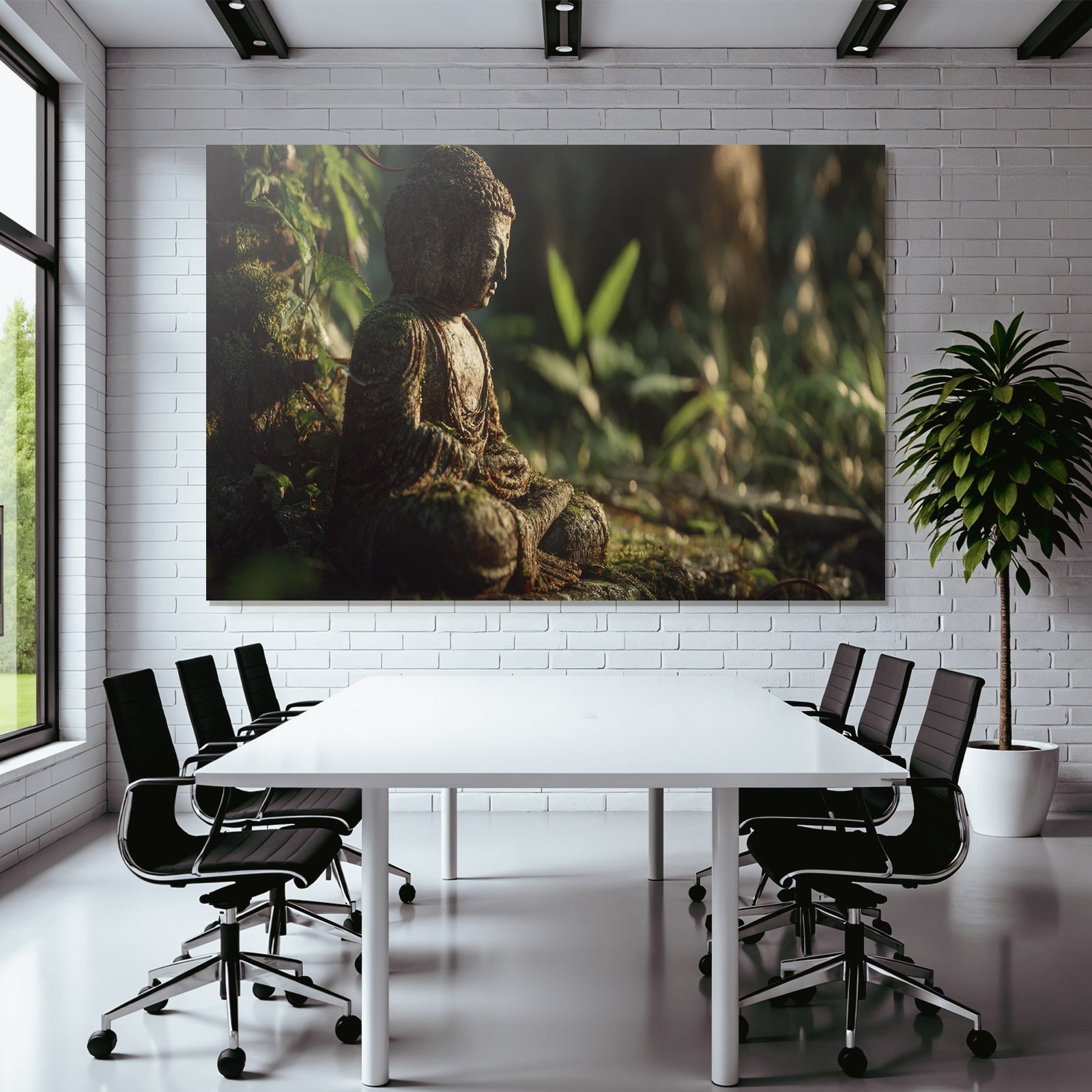 Buddhastatü Mit Moos In Natur Hintergrund Ruhe Und Frieden