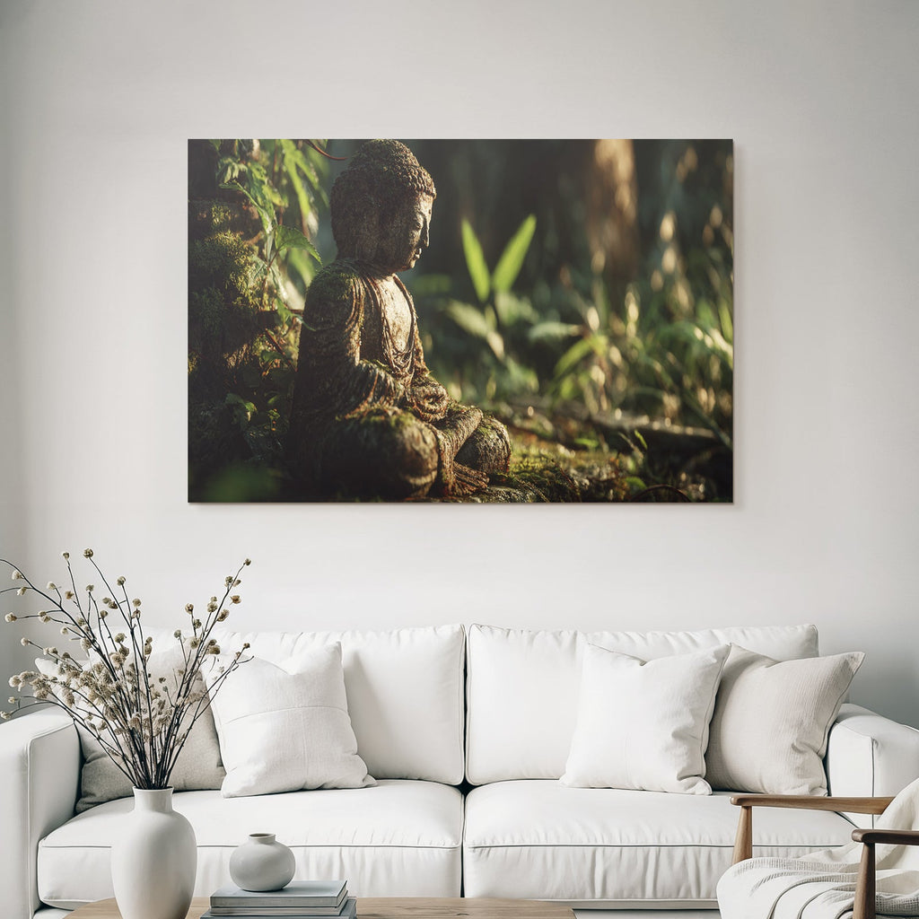 Buddhastatü Mit Moos In Natur Hintergrund Ruhe Und Frieden