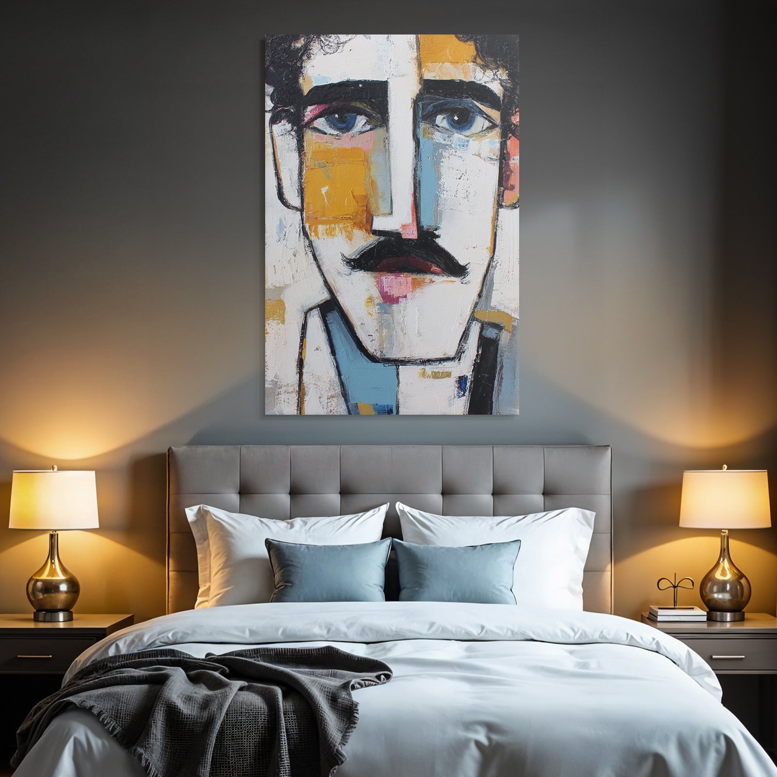 Abstract Portrait Mann Bold Colors Geometric Shapes