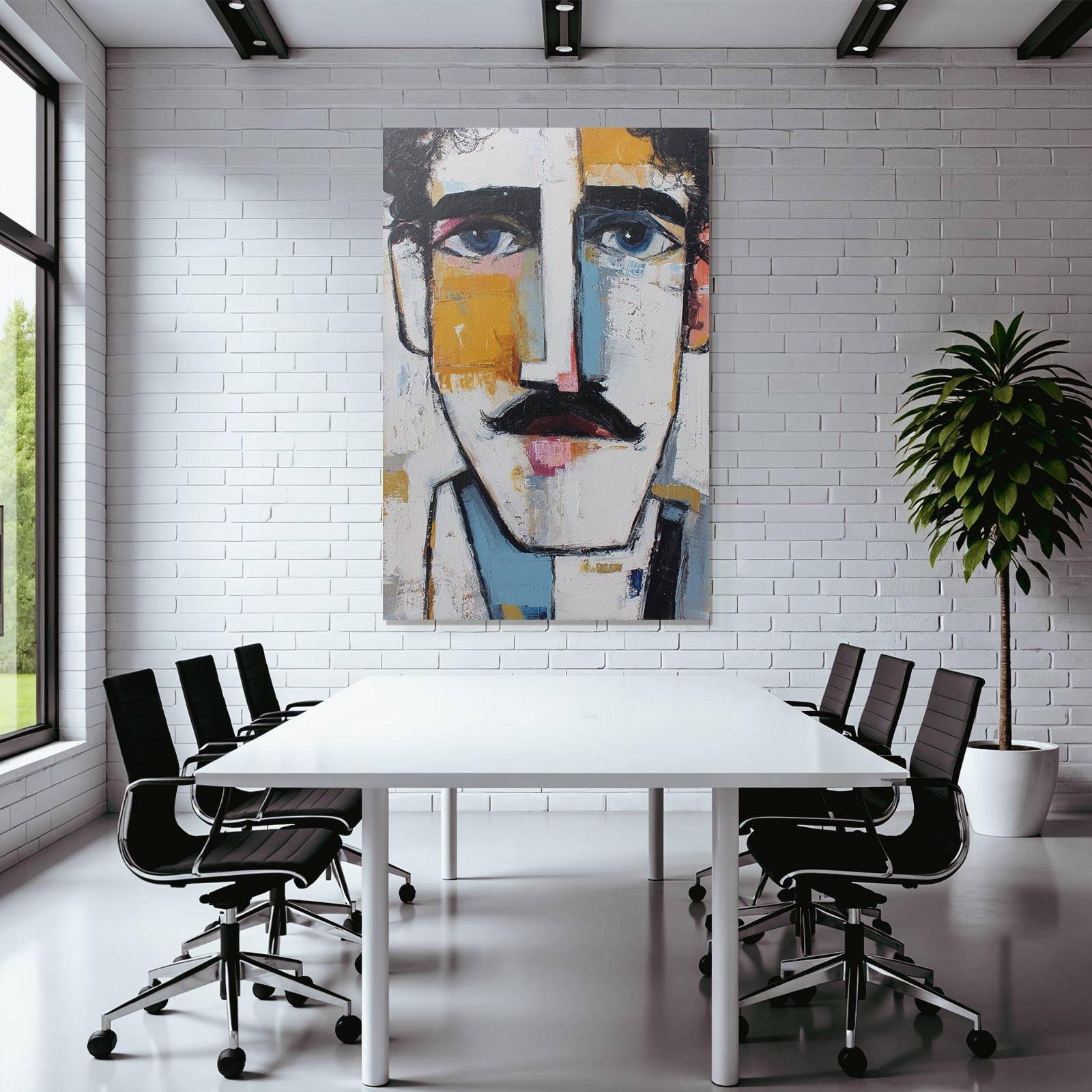 Abstract Portrait Mann Bold Colors Geometric Shapes