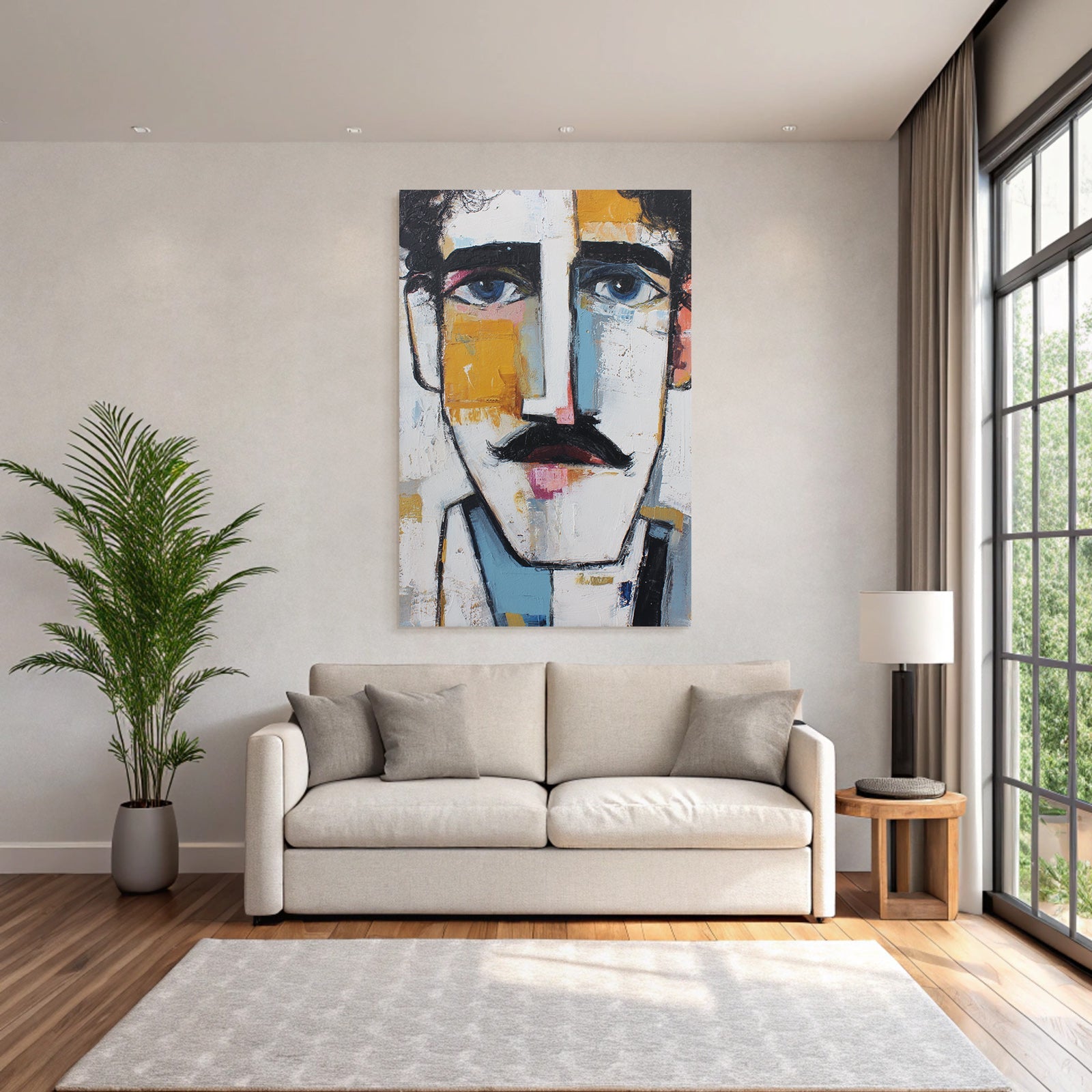Abstract Portrait Mann Bold Colors Geometric Shapes