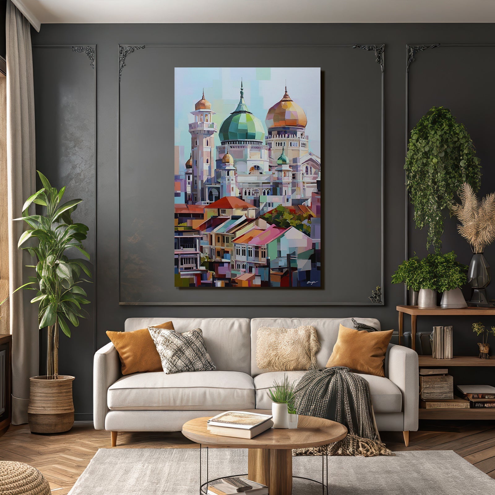 Bunte Kunstvolle Stadtansicht Mit Architektonischen Elementen