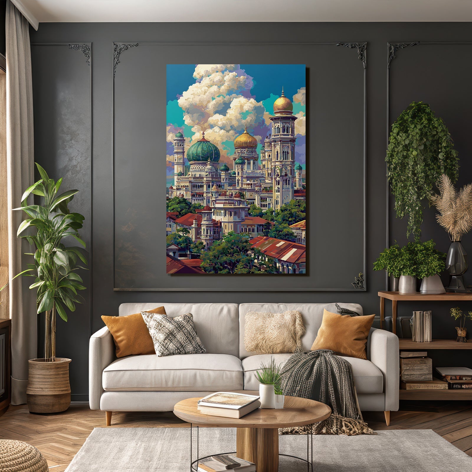 Bunte Stilisierte Architektur Szene Mit Kuppeln Und Türme