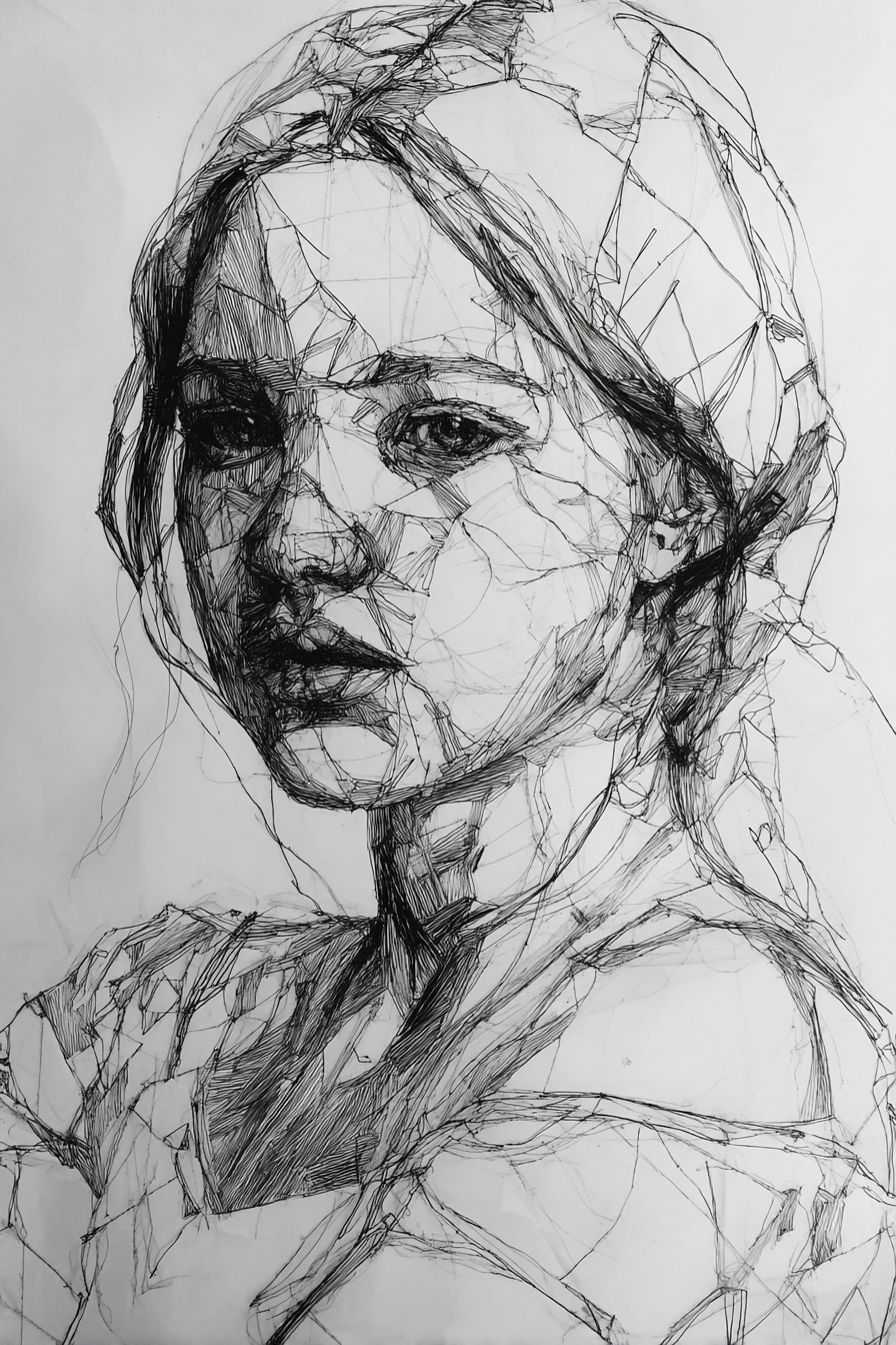Fragmentierte Geometrische Gesichtsdarstellung Bw Zeichung | Tattoo Aesthetik | Menschen und Emotionen
