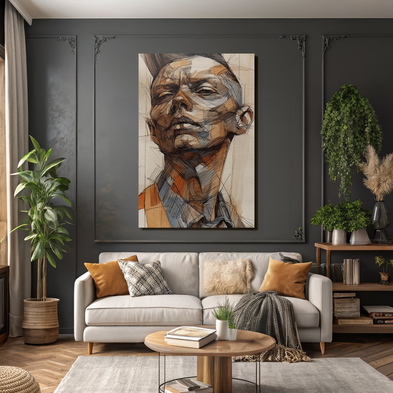 Kreative Kunstvolle Portraitzeichnung Einer Personen Face Oberen Korper