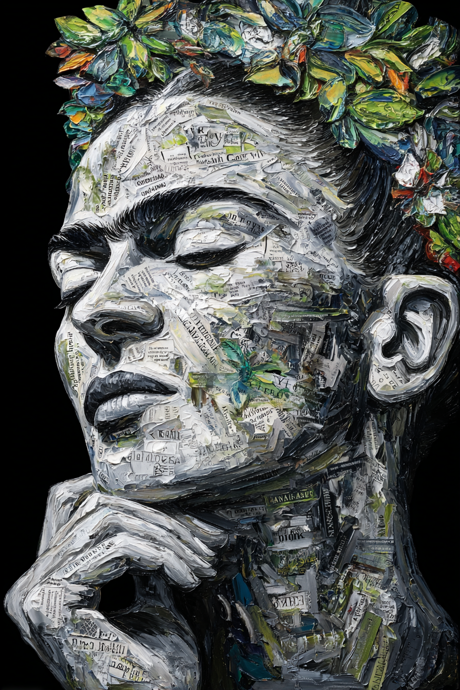 Künstlerische Darstellung Eines Gesichts Mit Blumen Im Hair Und Text Elements | Tattoo Aesthetik | Menschen und Emotionen