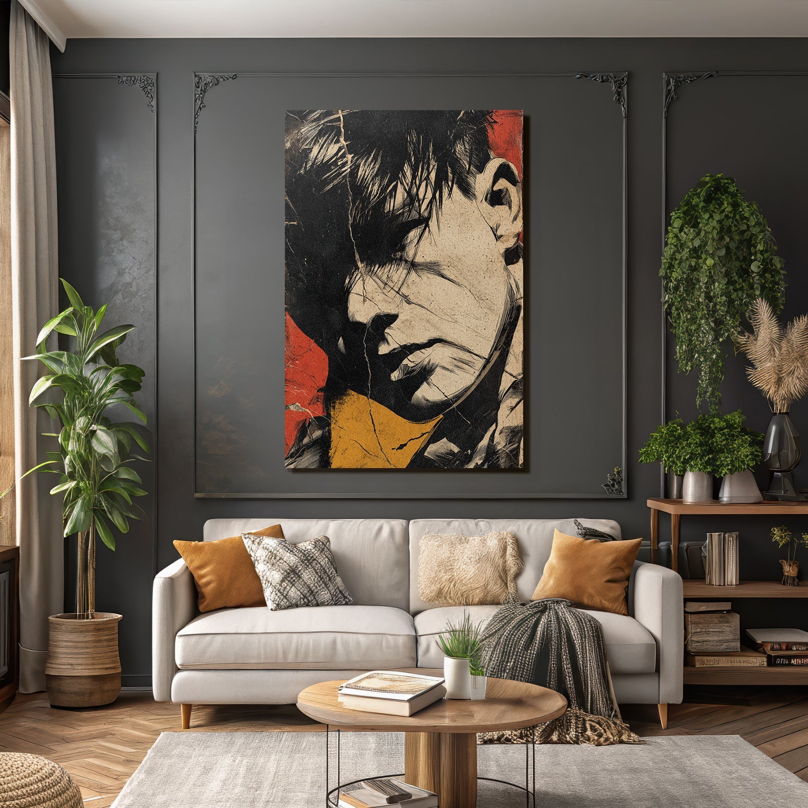 Künstlerische Illustration Abstrakte Person Mit Farben Black Red Yellow